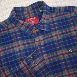 Orvis Plaid Heavy Flannel Shirt Jacket Men XL Button Down‎ Plaid Blue Green Red